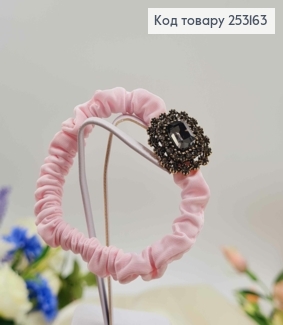 Резинка жатка 6см, Ніжно-Рожевого кольору, з розкішною прямокутною бусиною 253163 фото