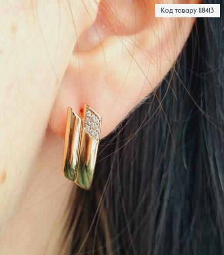 Серьги "Утонченные" с Блестящими камешками, 1,9см, английская застежка, Xuping 18К 118413 фото 3