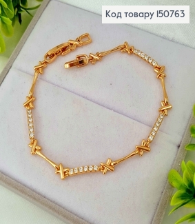 Браслет "X" с строчкой камешков, дл. 17+2 см, Xuping 18K 150763 фото