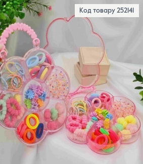 Набір дитячий : резинки Мікрофібра/ Шнурок/ Силіконова +  Крабіки "Квітка", Яскраві кольори в асорти 252141 фото