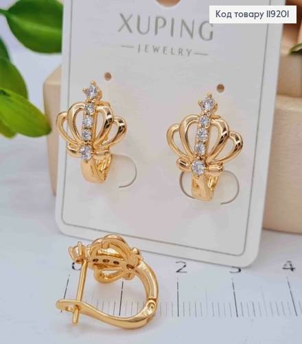 Серьги "Корона" украшены Блестящими камешками, 1,6см, английская застежка, Xuping 18K 119201 фото 2