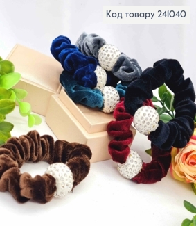 Резинка велюр 6см з великою кулею в камінцях 241040 фото