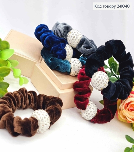 Резинка велюр 6см з великою кулею в камінцях 241040 фото 1