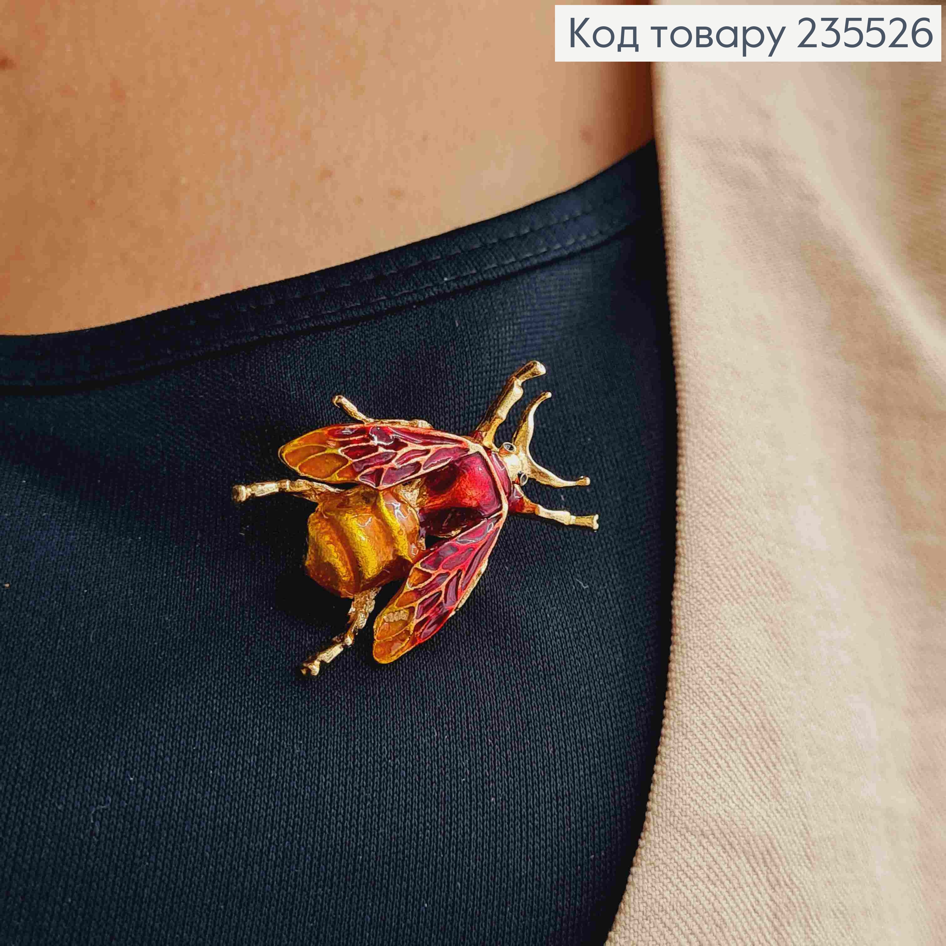 Брошь металл "ЖУК" с Красными крыльями, 3,5*2,5см 235526 фото 3