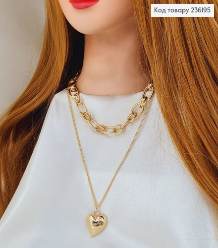 Біжутерія на шию Підвіска з сердечком + ланцюг золоті  40+6см 236195 фото 1