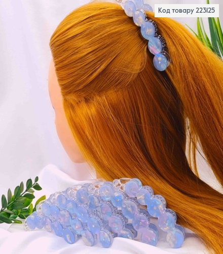 Заколка банан (акрил), украшенная стразами, 10см, перламутрово-голубого цвета. 223125 фото 1