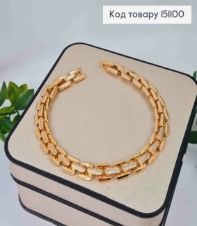 Браслет плетения Фигурными пластинами с блестящими камешками, дл. 17+2см, Xuping 18K 151100 фото