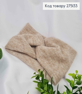 Повязка чалма, Ангора-Мягкая-Качественная, рубчик, БЕЖЕВОГО цвета, 42*12см, ручная работа, Украина. 275133 фото