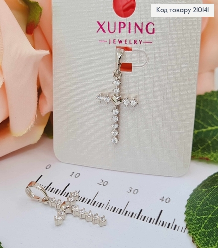Крестик родованный с камнями и сердечком, 2*1,5см, Xuping  210141 фото 1