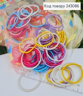 Резинка для волос 3 см тонкая цветная в ассорт.100 шт в уп 243086 фото