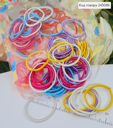 Резинка для волос 3 см тонкая цветная в ассорт.100 шт в уп 243086 фото 1