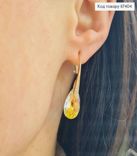 Серьги крючки, с подвесным подвижным камешком Хамелеоном, 3,2см, XUPING 18K 117404 фото 3