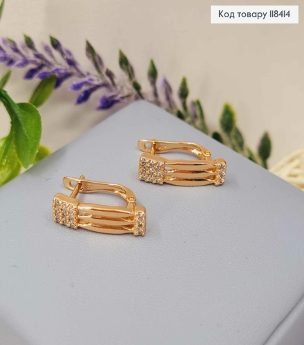 Серьги "Византия" с Блестящими камешками, 1,8см, английская застежка, Xuping 18К 118414 фото 2