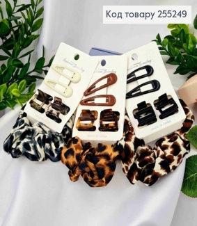 Набір: заколка Тік-Так (2шт/5см), Краб (2шт/2,3см), Резинка-Жатка(1шт/10см), Кольори в асортименті 255249 фото