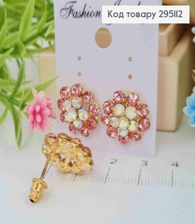 Серьги гвоздики, "Роскошные Цветы", с розовыми камешками  295112 фото