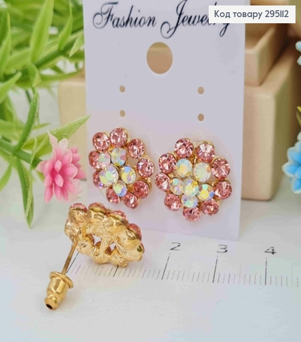Серьги гвоздики, "Роскошные Цветы", с розовыми камешками  295112 фото 1
