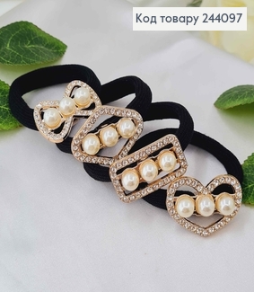 резинка черная с разными пластинками с тремя жемчужинами,  244097 фото