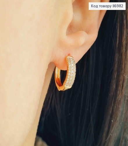 Серьги кольца 1,5см, с прямоугольной вставкой в камешках, Xuping 18K 116982 фото 2