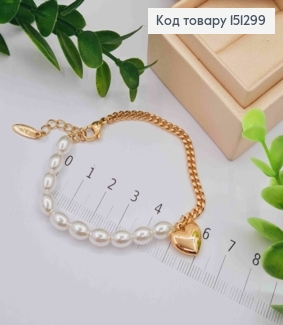 Браслет з підвіскою "Серце" комбіноване плетіння, довжина 17+3см, Xuping 18K 151299 фото