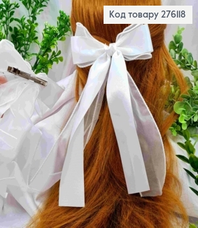 Бант БЕЛОГО цвета, на заколке 7,5см, ткань органза+атлас, размер 14*24см 276118 фото