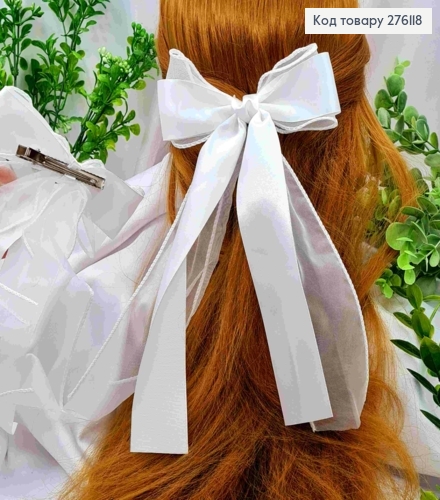 Бант БЕЛОГО цвета, на заколке 7,5см, ткань органза+атлас, размер 14*24см 276118 фото 1