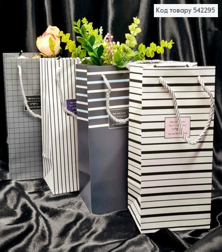 Пакет бумажный в Полосочке или Квадратик, 24*12*10см, Цвета в ассортименте. 542295 фото 1