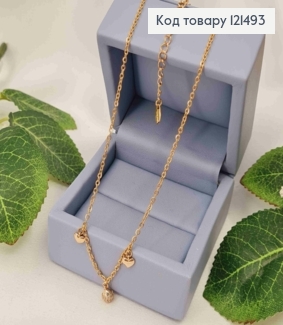 Ланцюжок Якірне плетіння з підвіскою Кулька в камінцях та два Серця,  довжина 43+5см, Xuping 18K 121493 фото