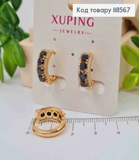Сережки кільця з Чорними камінцями, діаметр 1,7см, Xuping 18К 118567 фото