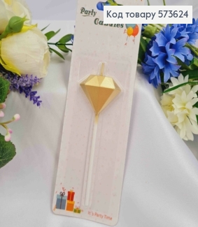 Свеча - фигурка в торт бриллиант (3см + 7см), золотого цвета 573624 фото