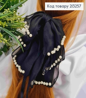 Краб пластик (4см), украшенный Бантиком из органзы и Бусинками (17см), Черного цвета. 213257 фото