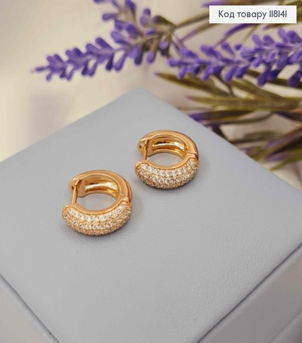 Серьги кольца украшены Блестящими камешками в четыре ряда, диаметр 1,5см, XUPING 18K 118141 фото 2