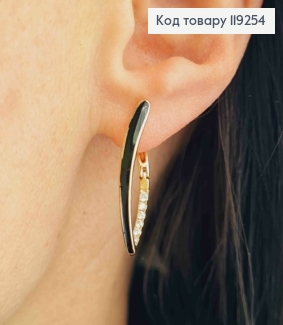 Серьги Стрелы с Блестящими камешками и Черной эмалью, длина 2,7см, английская застежка, Xuping 18K 119254 фото