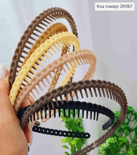 Обруч пластик матовый, "Цепочка" с расческой, 0,9см, Пастельные цвета в ассортименте. 291367 фото 1