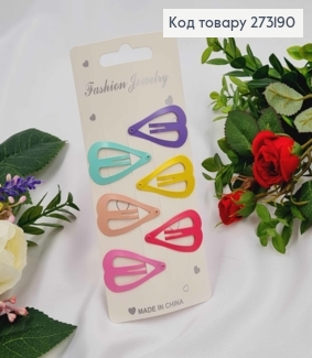 Заколки (6шт) Тік-так дитяча,3,5см,  СЕРДЕЧКА різнокольорові 273190 фото