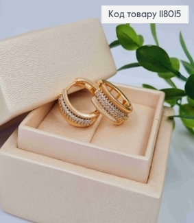Серьги кольца украшены Блестящими камешками, ширина 7,5мм, диаметр 1,7см, Xuping 18K 118015 фото