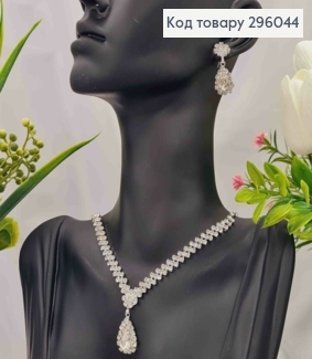 Набор: Колье и Серьги гвозди, "Капельки" в оправе из маленьких Блестящих камешков. 296044 фото