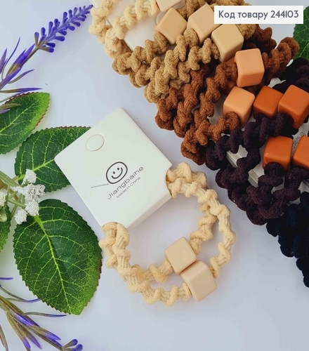 Набір резинок (5,5см) 2шт з кубиками 1,3см "Матові", коричневі тони в асортименті 244103 фото 1