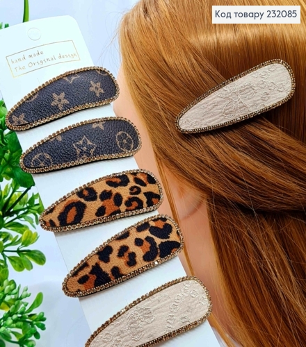 Заколка Тик-Так, Овальная в ассортименте украшена стразами, Пастельные цвета в ассорт, 8см. 232085 фото 1