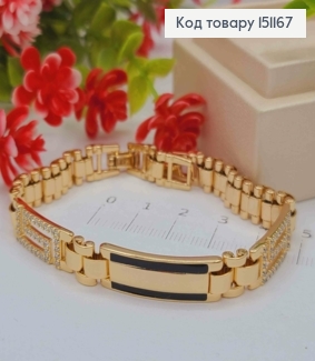 Браслет ВЕРСАЧЕ с Блестящими камешками и Черной эмалью, 17+2см, Xuping 18K 151167 фото