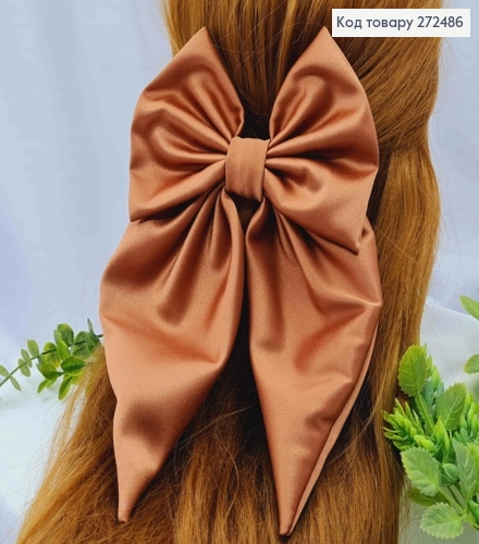 Бант кольору КАВИ з МОЛОКОМ, заколка 7,5см, тканина цупкий атлас, розмір 13*23см, Україна 272486 фото 1