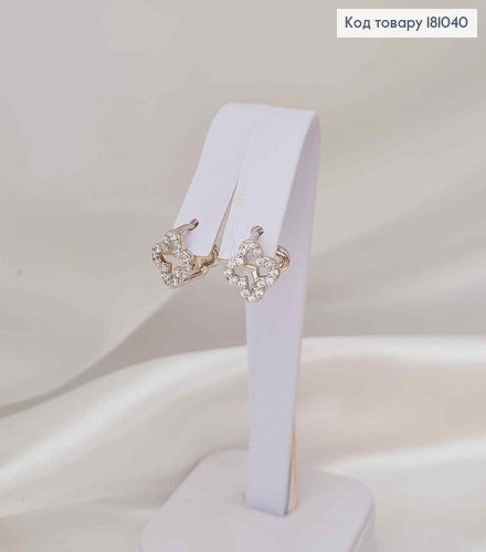 Сережки родовані кільця, чотирилисничок в камінцях, 1см, Xuping 181040 фото 2