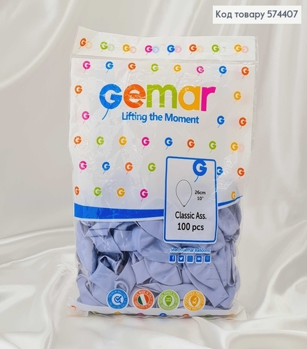 Повітряна куля латексна 10' Gemar Льодяний Блакитний Матовий (26см), 100шт/уп 574407 фото 1