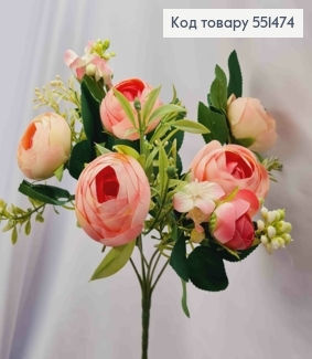 Искусственная композиция Пионовидные Розы, РОЗОВОГО цвета, 7 веточек на металлическом стержне, высота 34см. 551474 фото