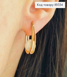 Серьги овальные с жемчужкой внутри, длина 2,1см, английская застежка, XUPING 18K 119334 фото