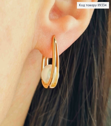 Серьги овальные с жемчужкой внутри, длина 2,1см, английская застежка, XUPING 18K 119334 фото 1