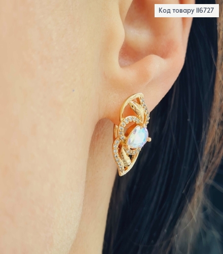 Серьги "Роза" с роскошным перламутровым камешком, 2см, англ. зам, Xuping 18К 116727 фото 2