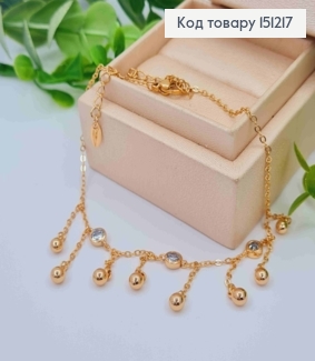 Браслет на ногу с камешками и подвесными бусинками, длина 21+5см, Xuping 18K. 151217 фото