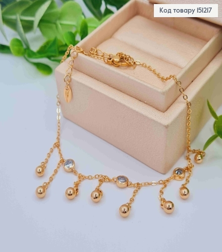 Браслет на ногу с камешками и подвесными бусинками, длина 21+5см, Xuping 18K. 151217 фото 1