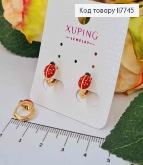 Серьги кольца, "Божья Коровка", диаметр 1см, XUPING 18K 117745 фото