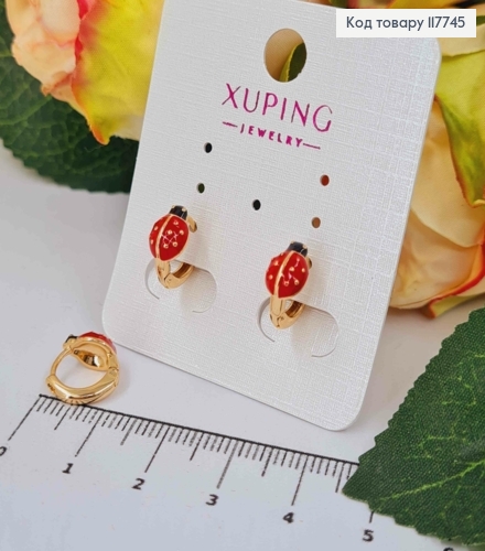 Серьги кольца, "Божья Коровка", диаметр 1см, XUPING 18K 117745 фото 1